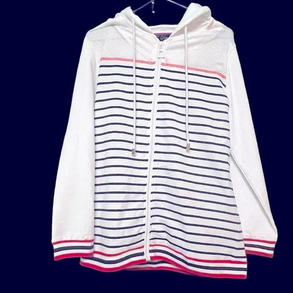 Orly size Large Embroidered Striped Hooded Sweater Style 605-11 - Picture 5 of 11